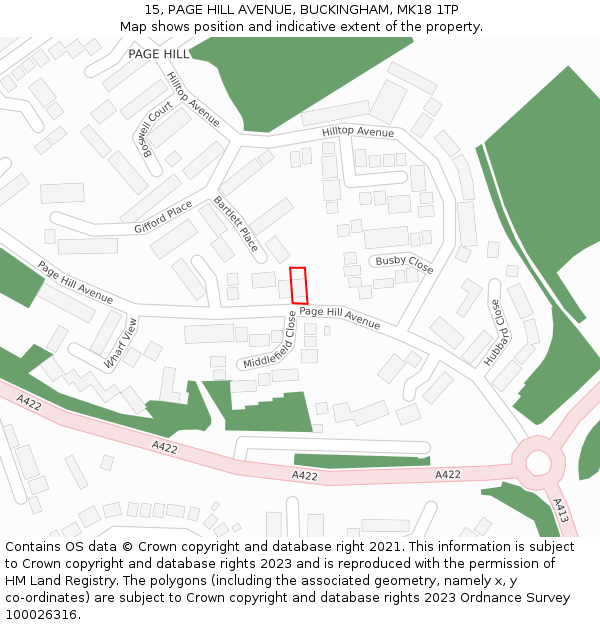 15, PAGE HILL AVENUE, BUCKINGHAM, MK18 1TP: Location map and indicative extent of plot