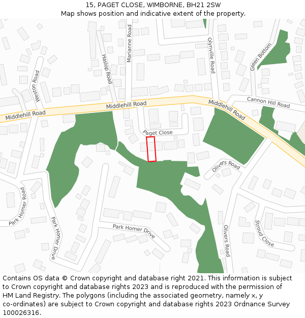 15, PAGET CLOSE, WIMBORNE, BH21 2SW: Location map and indicative extent of plot