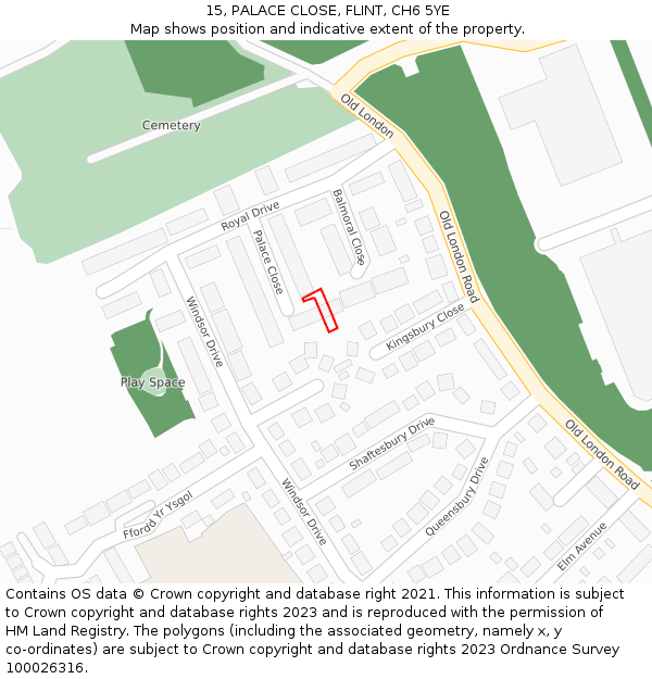 15, PALACE CLOSE, FLINT, CH6 5YE: Location map and indicative extent of plot