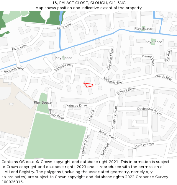 15, PALACE CLOSE, SLOUGH, SL1 5NG: Location map and indicative extent of plot