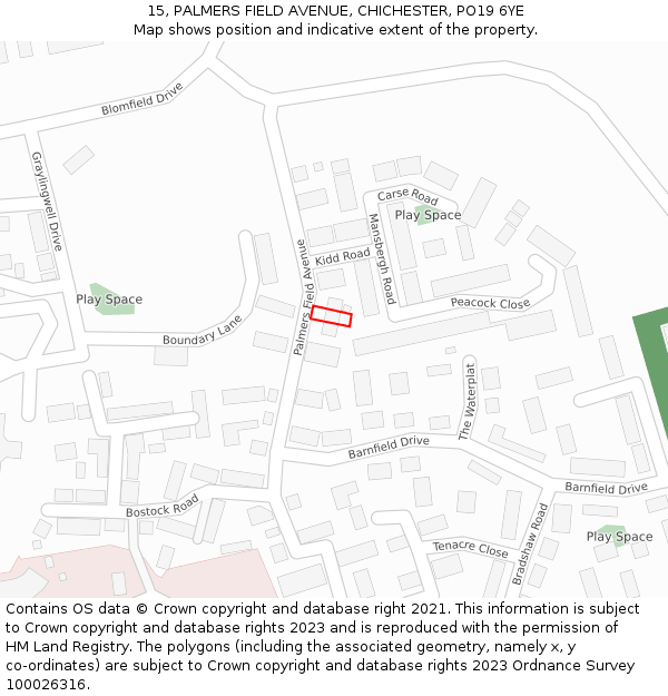 15, PALMERS FIELD AVENUE, CHICHESTER, PO19 6YE: Location map and indicative extent of plot