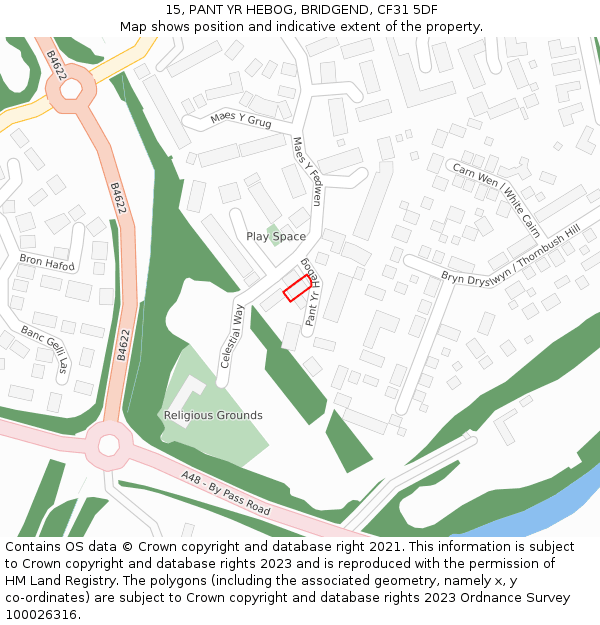 15, PANT YR HEBOG, BRIDGEND, CF31 5DF: Location map and indicative extent of plot