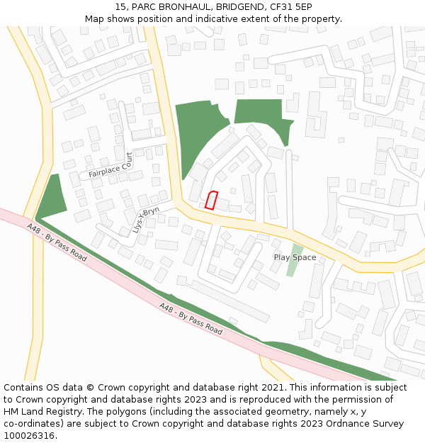 15, PARC BRONHAUL, BRIDGEND, CF31 5EP: Location map and indicative extent of plot