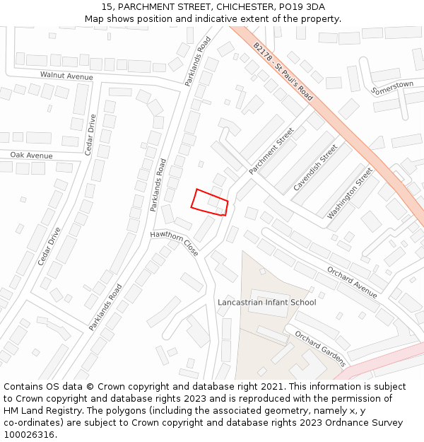 15, PARCHMENT STREET, CHICHESTER, PO19 3DA: Location map and indicative extent of plot
