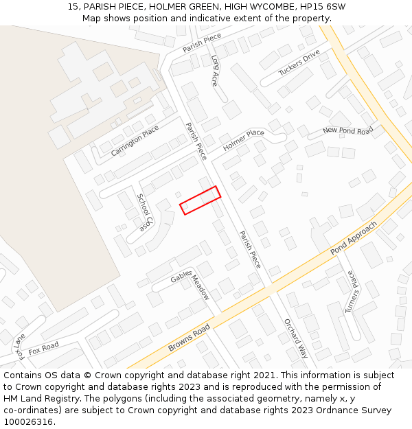 15, PARISH PIECE, HOLMER GREEN, HIGH WYCOMBE, HP15 6SW: Location map and indicative extent of plot