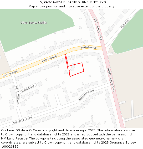 15, PARK AVENUE, EASTBOURNE, BN21 2XG: Location map and indicative extent of plot