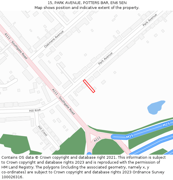 15, PARK AVENUE, POTTERS BAR, EN6 5EN: Location map and indicative extent of plot