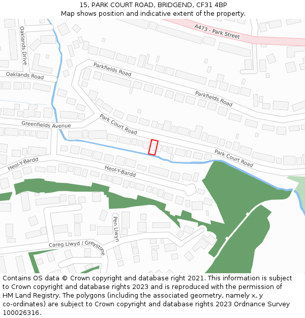15, PARK COURT ROAD, BRIDGEND, CF31 4BP: Location map and indicative extent of plot