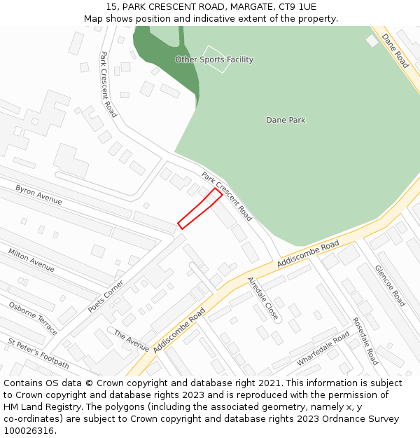 15, PARK CRESCENT ROAD, MARGATE, CT9 1UE: Location map and indicative extent of plot