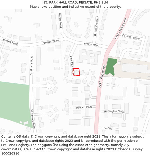 15, PARK HALL ROAD, REIGATE, RH2 9LH: Location map and indicative extent of plot