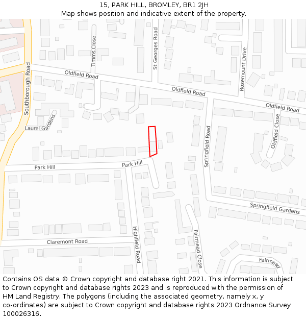 15, PARK HILL, BROMLEY, BR1 2JH: Location map and indicative extent of plot