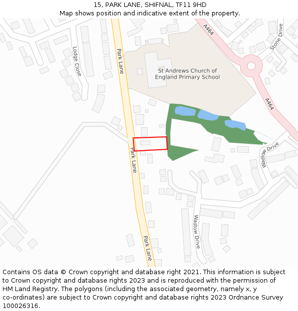 15, PARK LANE, SHIFNAL, TF11 9HD: Location map and indicative extent of plot
