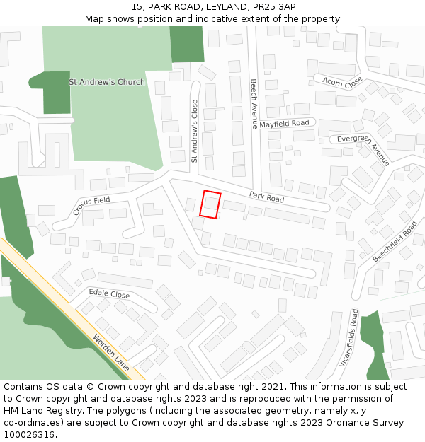 15, PARK ROAD, LEYLAND, PR25 3AP: Location map and indicative extent of plot