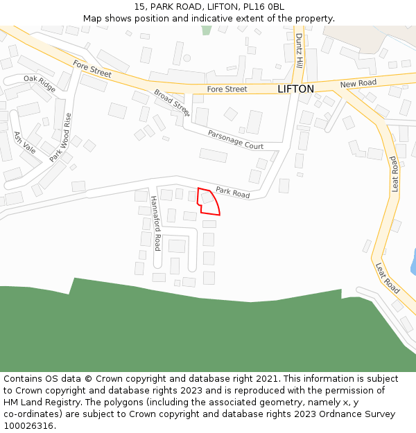 15, PARK ROAD, LIFTON, PL16 0BL: Location map and indicative extent of plot