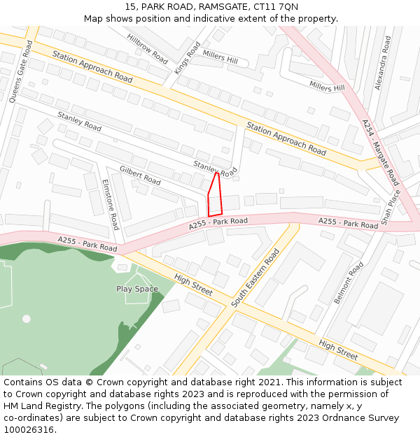 15, PARK ROAD, RAMSGATE, CT11 7QN: Location map and indicative extent of plot