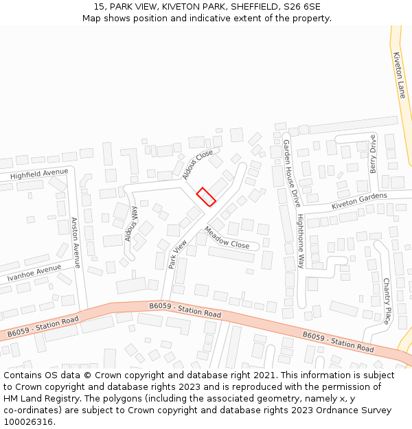 15, PARK VIEW, KIVETON PARK, SHEFFIELD, S26 6SE: Location map and indicative extent of plot