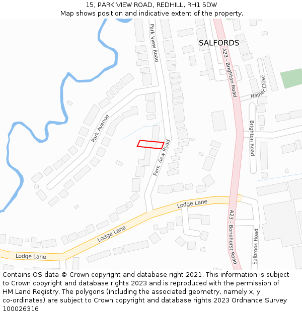 15, PARK VIEW ROAD, REDHILL, RH1 5DW: Location map and indicative extent of plot
