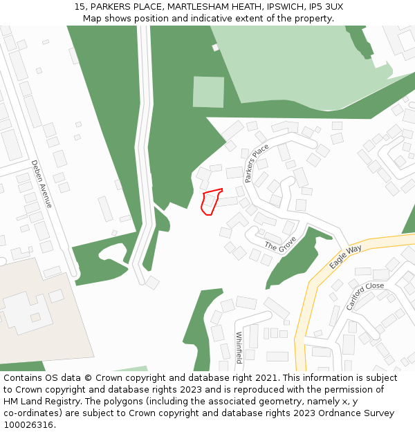 15, PARKERS PLACE, MARTLESHAM HEATH, IPSWICH, IP5 3UX: Location map and indicative extent of plot