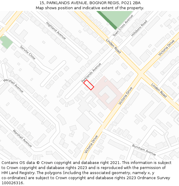 15, PARKLANDS AVENUE, BOGNOR REGIS, PO21 2BA: Location map and indicative extent of plot