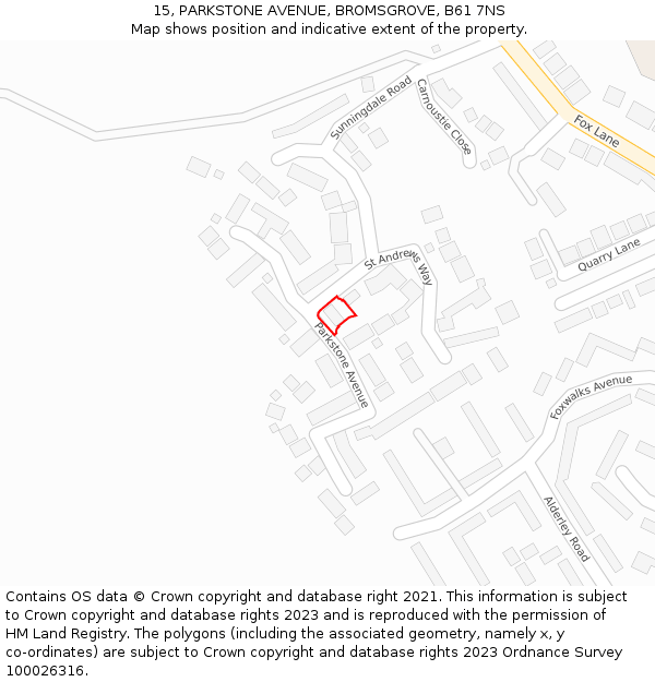 15, PARKSTONE AVENUE, BROMSGROVE, B61 7NS: Location map and indicative extent of plot