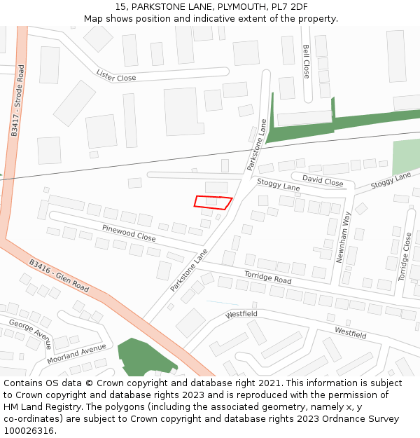 15, PARKSTONE LANE, PLYMOUTH, PL7 2DF: Location map and indicative extent of plot