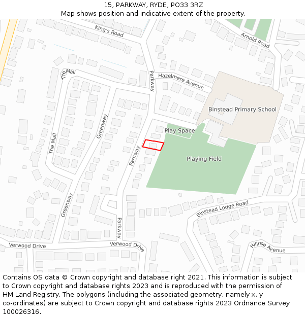 15, PARKWAY, RYDE, PO33 3RZ: Location map and indicative extent of plot