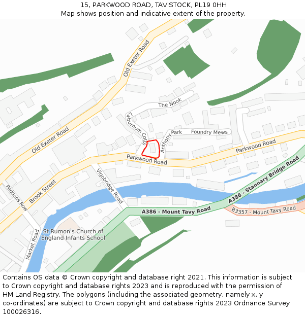 15, PARKWOOD ROAD, TAVISTOCK, PL19 0HH: Location map and indicative extent of plot