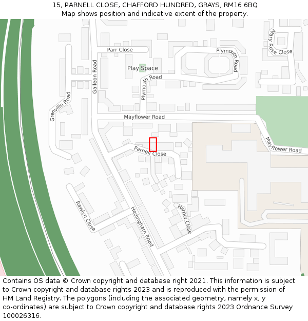 15, PARNELL CLOSE, CHAFFORD HUNDRED, GRAYS, RM16 6BQ: Location map and indicative extent of plot