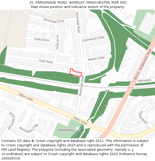 15, PARSONAGE ROAD, WORSLEY, MANCHESTER, M28 3SD: Location map and indicative extent of plot