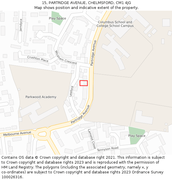 15, PARTRIDGE AVENUE, CHELMSFORD, CM1 4JG: Location map and indicative extent of plot