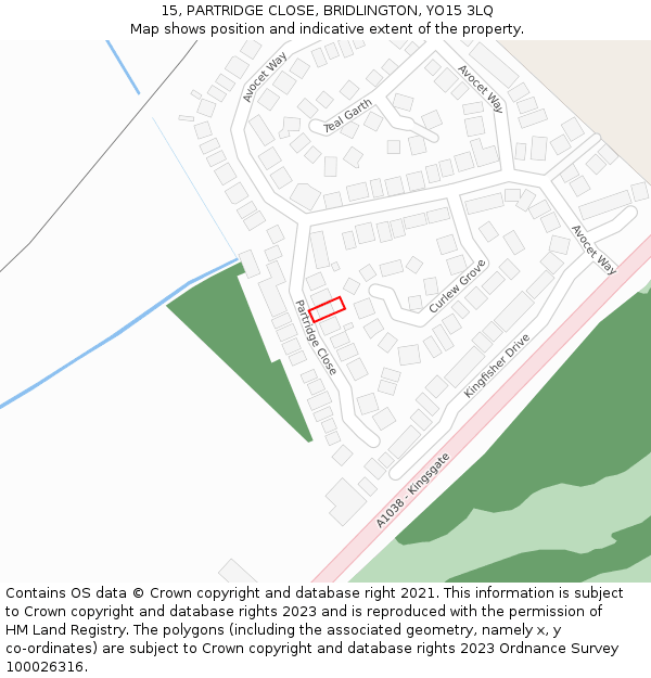 15, PARTRIDGE CLOSE, BRIDLINGTON, YO15 3LQ: Location map and indicative extent of plot