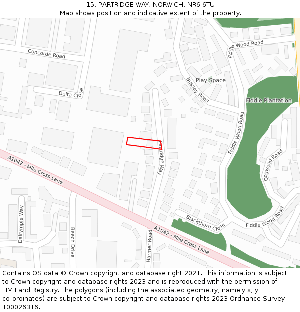 15, PARTRIDGE WAY, NORWICH, NR6 6TU: Location map and indicative extent of plot