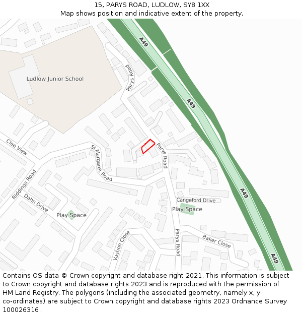 15, PARYS ROAD, LUDLOW, SY8 1XX: Location map and indicative extent of plot