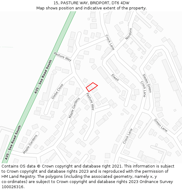 15, PASTURE WAY, BRIDPORT, DT6 4DW: Location map and indicative extent of plot