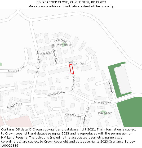 15, PEACOCK CLOSE, CHICHESTER, PO19 6YD: Location map and indicative extent of plot