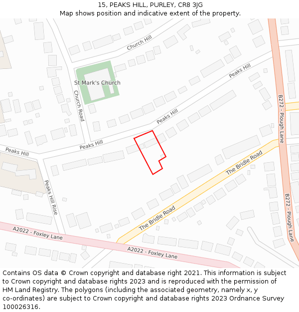 15, PEAKS HILL, PURLEY, CR8 3JG: Location map and indicative extent of plot