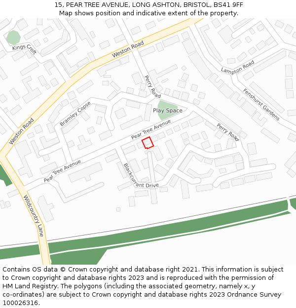 15, PEAR TREE AVENUE, LONG ASHTON, BRISTOL, BS41 9FF: Location map and indicative extent of plot