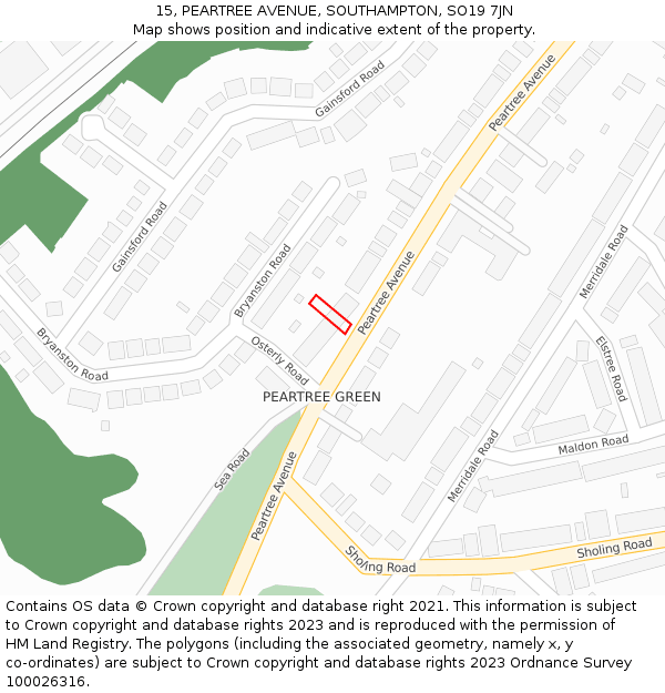 15, PEARTREE AVENUE, SOUTHAMPTON, SO19 7JN: Location map and indicative extent of plot