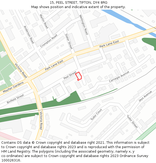 15, PEEL STREET, TIPTON, DY4 8RG: Location map and indicative extent of plot