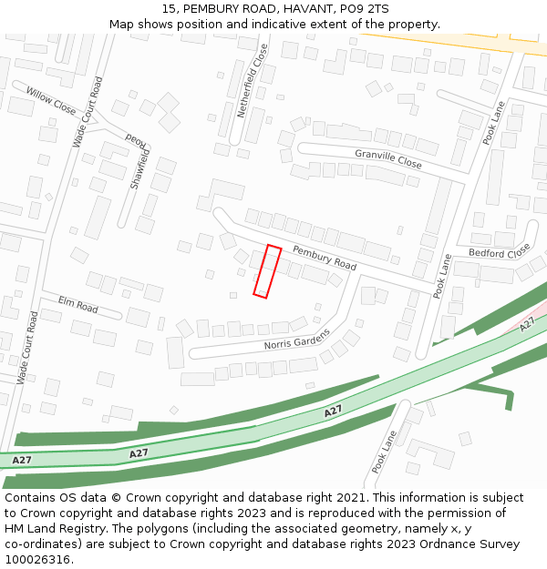 15, PEMBURY ROAD, HAVANT, PO9 2TS: Location map and indicative extent of plot
