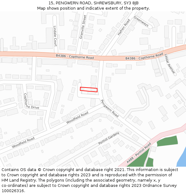 15, PENGWERN ROAD, SHREWSBURY, SY3 8JB: Location map and indicative extent of plot