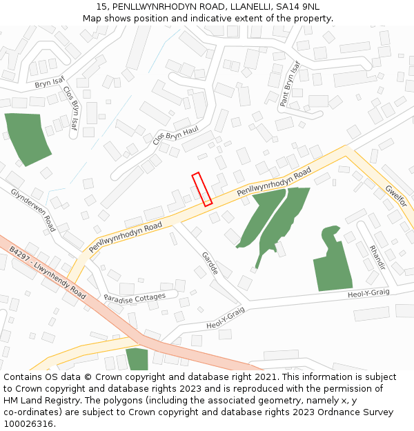 15, PENLLWYNRHODYN ROAD, LLANELLI, SA14 9NL: Location map and indicative extent of plot