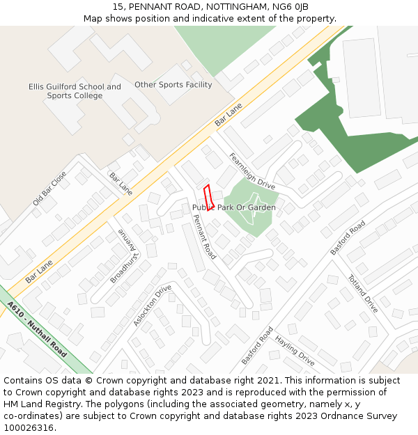 15, PENNANT ROAD, NOTTINGHAM, NG6 0JB: Location map and indicative extent of plot