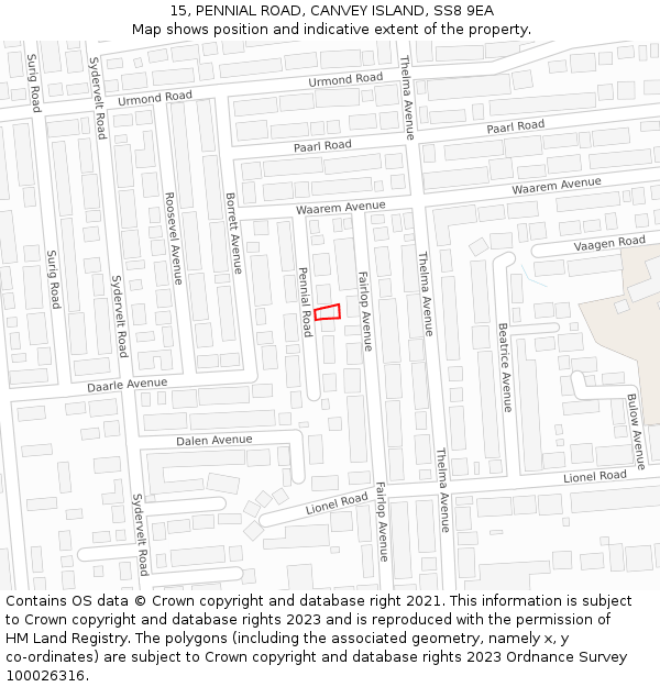 15, PENNIAL ROAD, CANVEY ISLAND, SS8 9EA: Location map and indicative extent of plot