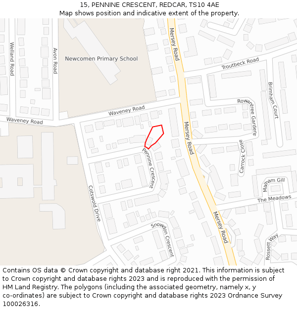 15, PENNINE CRESCENT, REDCAR, TS10 4AE: Location map and indicative extent of plot