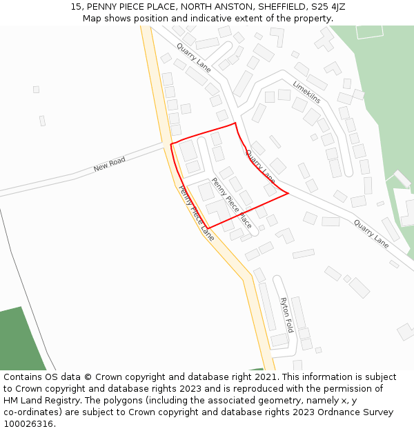 15, PENNY PIECE PLACE, NORTH ANSTON, SHEFFIELD, S25 4JZ: Location map and indicative extent of plot