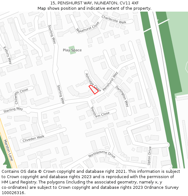 15, PENSHURST WAY, NUNEATON, CV11 4XF: Location map and indicative extent of plot