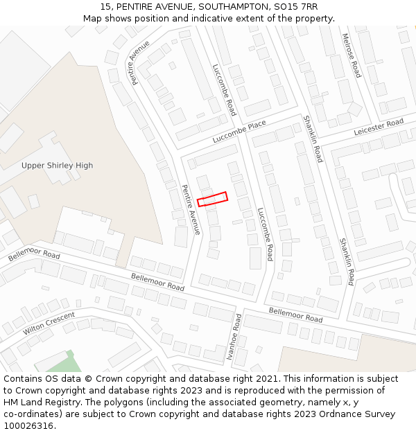 15, PENTIRE AVENUE, SOUTHAMPTON, SO15 7RR: Location map and indicative extent of plot