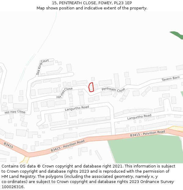 15, PENTREATH CLOSE, FOWEY, PL23 1EP: Location map and indicative extent of plot