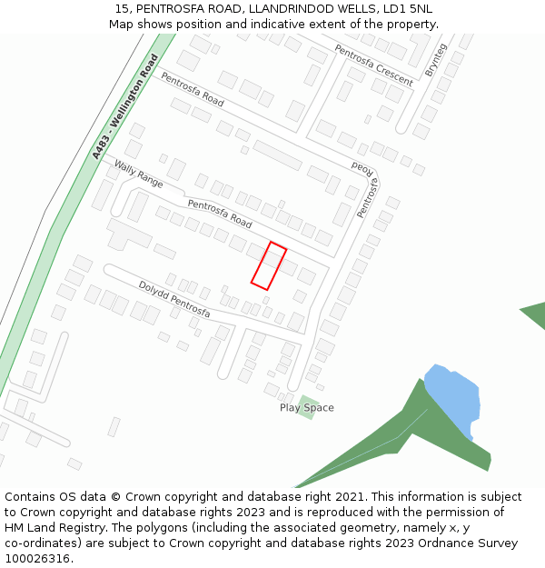 15, PENTROSFA ROAD, LLANDRINDOD WELLS, LD1 5NL: Location map and indicative extent of plot